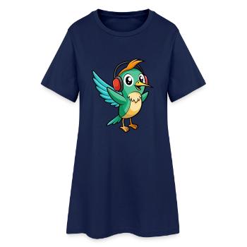 Hummingbird Funny Cartoon Animal Headphone Music - Women’s T-Shirt Dress - light navy - Front