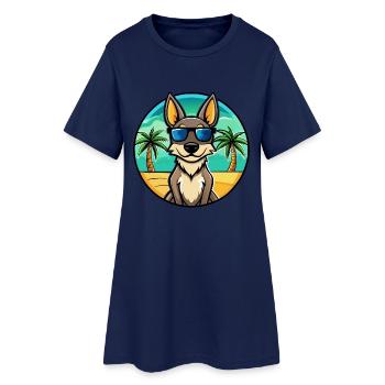 Australischer Kelpie Hund Rasse Cartoon Sonnenbrille Strand - Frauen T-Shirt-Kleid - Light Navy - Vorne