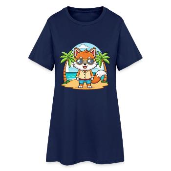 Fox Funny Cartoon Summer Beach Sunglasses - Women’s T-Shirt Dress - light navy - Front