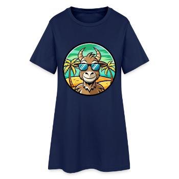Chèvre Drôle Dessin Animé Plage D’été Lunettes De Soleil Autocollant - Robe T-shirt Femme - marine clair - Devant