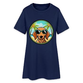 Dachshund Dog Breed Cartoon Sunglasses Beach - Women’s T-Shirt Dress - light navy - Front