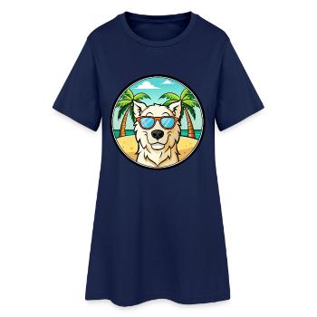 Hungarian Kuvasz Dog Breed Cartoon Sunglass Beach - Women’s T-Shirt Dress - light navy - Front