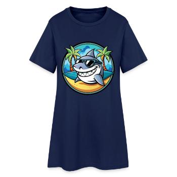 Hai Lustige Cartoon Sommer Strand Sonnenbrille Cool - Frauen T-Shirt-Kleid - Light Navy - Vorne