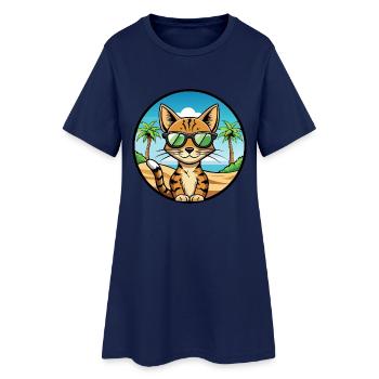 Ocicat Domestic Cat Breed Cartoon Sunglasses Beach - Women’s T-Shirt Dress - light navy - Front