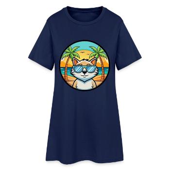 Katze Lustige Cartoon Sommer Strand Sonnenbrille Aufkleber - Frauen T-Shirt-Kleid - Light Navy - Vorne