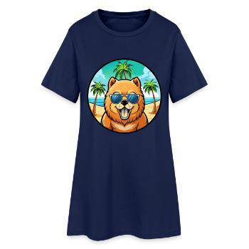 Chow Chow Hunderasse Cartoon Sonnenbrille Strand - Frauen T-Shirt-Kleid - Light Navy - Vorne
