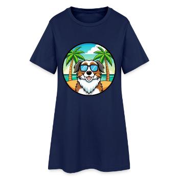 Landseer Dog Breed Cartoon Sunglasses Beach - Women’s T-Shirt Dress - light navy - Front