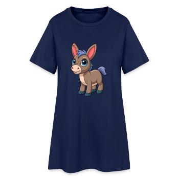 Donkey Cute Mascot Cartoon Character Kawaii - Women’s T-Shirt Dress - light navy - Front