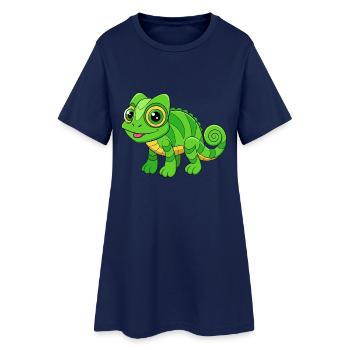 Chameleon Cute Mascot Cartoon Character Kawaii - Women’s T-Shirt Dress - light navy - Front