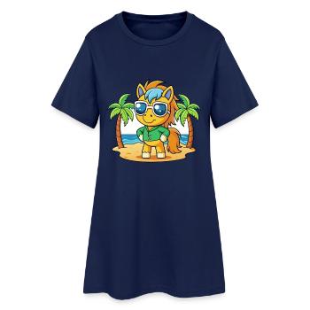 Pony Funny Cartoon Summer Beach Sunglasses - Women’s T-Shirt Dress - light navy - Front
