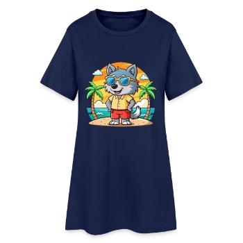 Wolf Lustige Cartoon Sommer Strand Sonnenbrille - Frauen T-Shirt-Kleid - Light Navy - Vorne