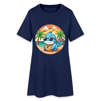 Whale Funny Cartoon Summer Beach Sunglasses - Women’s T-Shirt Dress - light navy - Front