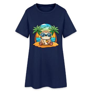Sloth Funny Cartoon Summer Beach Sunglasses - Women’s T-Shirt Dress - light navy - Front