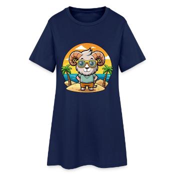 Ram Lustige Cartoon Sommer Strand Sonnenbrille - Frauen T-Shirt-Kleid - Light Navy - Vorne