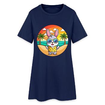 Lapin Drôle Dessin Animé Plage Été Lunettes de soleil - Robe T-shirt Femme - marine clair - Devant