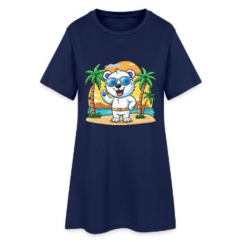 Polar Bear Funny Cartoon Summer Beach Sunglasses - Women’s T-Shirt Dress - light navy - Front