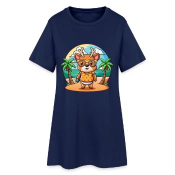Hirsch Lustige Cartoon Sommer Strand Sonnenbrille - Frauen T-Shirt-Kleid - Light Navy - Vorne