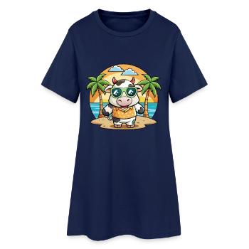 Kuh Lustige Cartoon Sommer Strand Sonnenbrille - Frauen T-Shirt-Kleid - Light Navy - Vorne