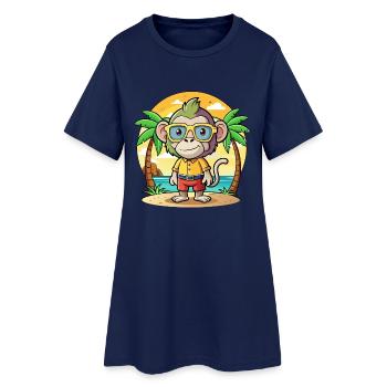 Pavian Lustige Cartoon Sommer Strand Sonnenbrille - Frauen T-Shirt-Kleid - Light Navy - Vorne