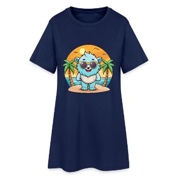 Yeti Lustige Cartoon Sommer Strand Sonnenbrille - Frauen T-Shirt-Kleid - Light Navy - Vorne
