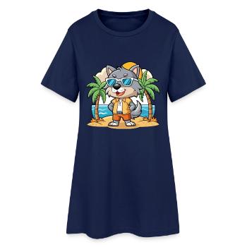 Wolf Lustige Cartoon Sommer Strand Sonnenbrille - Frauen T-Shirt-Kleid - Light Navy - Vorne