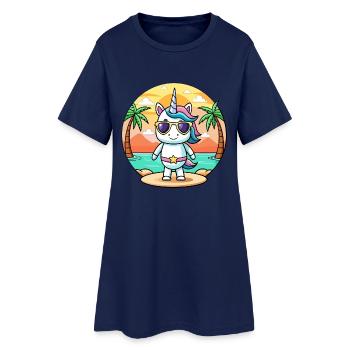 Einhorn Lustige Cartoon Sommer Strand Sonnenbrille - Frauen T-Shirt-Kleid - Light Navy - Vorne