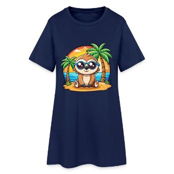Sloth Funny Cartoon Summer Beach Sunglasses - Women’s T-Shirt Dress - light navy - Front