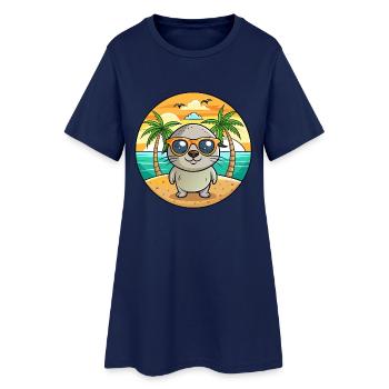 Seal Lustige Cartoon Sommer Strand Sonnenbrille - Frauen T-Shirt-Kleid - Light Navy - Vorne