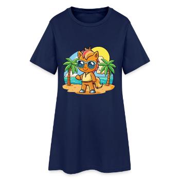 Pony Funny Cartoon Summer Beach Sunglasses - Women’s T-Shirt Dress - light navy - Front