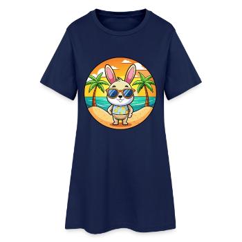 Lapin Drôle Dessin Animé Plage Été Lunettes de soleil - Robe T-shirt Femme - marine clair - Devant