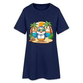 Pinguin Lustige Cartoon Sommer Strand Sonnenbrille - Frauen T-Shirt-Kleid - Light Navy - Vorne