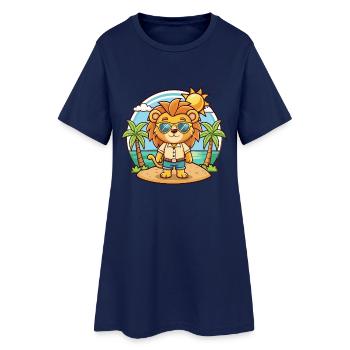 Löwe Lustige Cartoon Sommer Strand Sonnenbrille - Frauen T-Shirt-Kleid - Light Navy - Vorne