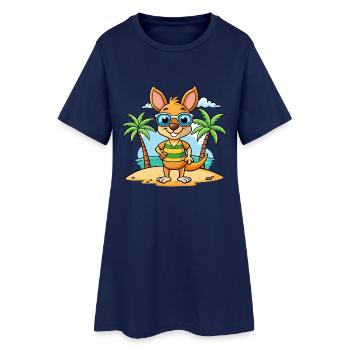Känguru Lustige Cartoon Sommer Strand Sonnenbrille - Frauen T-Shirt-Kleid - Light Navy - Vorne