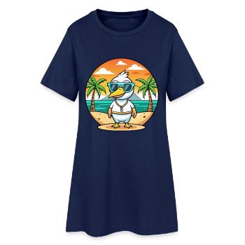 Goose Funny Cartoon Summer Beach Sunglasses - Women’s T-Shirt Dress - light navy - Front