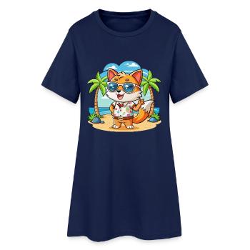 Fox Funny Cartoon Summer Beach Sunglasses - Women’s T-Shirt Dress - light navy - Front