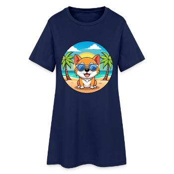 Hund Lustige Cartoon Sommer Strand Sonnenbrille - Frauen T-Shirt-Kleid - Light Navy - Vorne