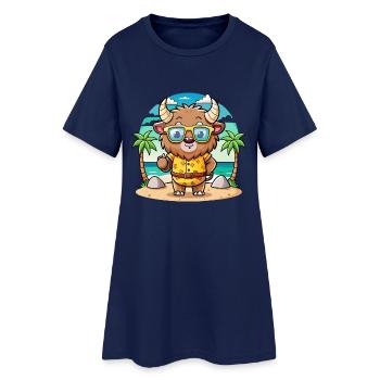 Bison Lustige Cartoon Sommer Strand Sonnenbrille - Frauen T-Shirt-Kleid - Light Navy - Vorne