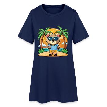 Bär Lustige Cartoon Sommer Strand Sonnenbrille - Frauen T-Shirt-Kleid - Light Navy - Vorne