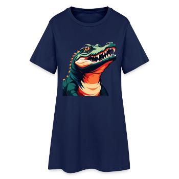 Crocodile Dessin Animé Personnage Animal De Compagnie Coloré - Robe T-shirt Femme - marine clair - Devant