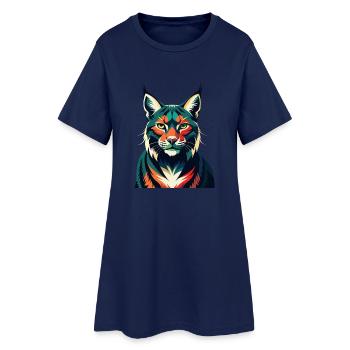 Luchs Zeichentrickfigur Buntes Haustier Tier - Frauen T-Shirt-Kleid - Light Navy - Vorne