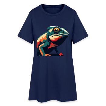 Chameleon Cartoon Character Colorful Pet Animal - Women’s T-Shirt Dress - light navy - Front