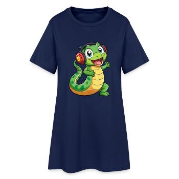 Snake Funny Cartoon Character Headphone Music - Women’s T-Shirt Dress - light navy - Front