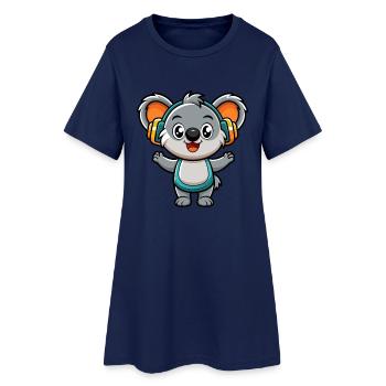 Koala Lustige Zeichentrickfigur Kopfhörer Musik - Frauen T-Shirt-Kleid - Light Navy - Vorne