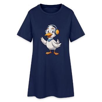 Goose Funny Cartoon Character Headphone Music - Women’s T-Shirt Dress - light navy - Front