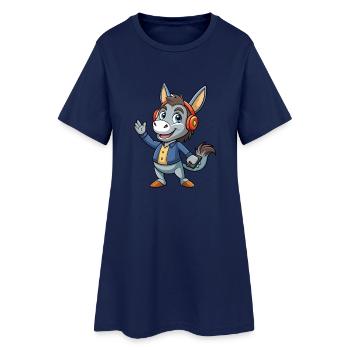 Donkey Funny Cartoon Character Headphone Music - Women’s T-Shirt Dress - light navy - Front