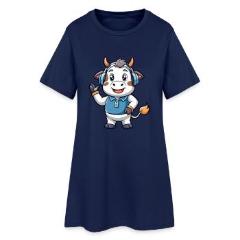 Kuh Lustige Cartoon Figur Kopfhörer Musik - Frauen T-Shirt-Kleid - Light Navy - Vorne