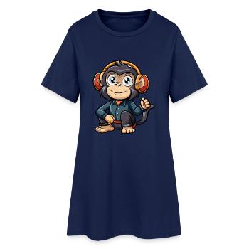 Schimpanse Lustige Cartoon Figur Kopfhörer Musik - Frauen T-Shirt-Kleid - Light Navy - Vorne