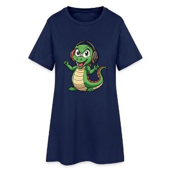 Anaconda Lustige Cartoon Figur Kopfhörer Musik - Frauen T-Shirt-Kleid - Light Navy - Vorne
