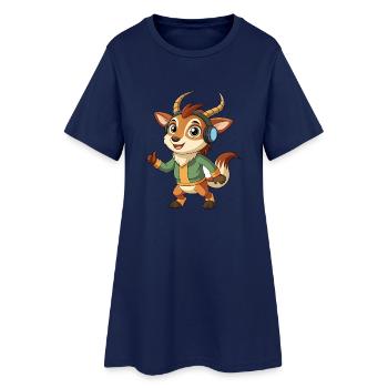 Antelope Funny Cartoon Character Headphone Music - Women’s T-Shirt Dress - light navy - Front