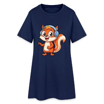 Squirrel Funny Cartoon Character Headphone Music - Women’s T-Shirt Dress - light navy - Front